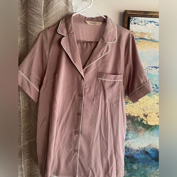 Rokoko Set Women’s Pants/ Shirt Color Nude Short Sleeve Size Small Pockets  NWT - Picture 3 of 16